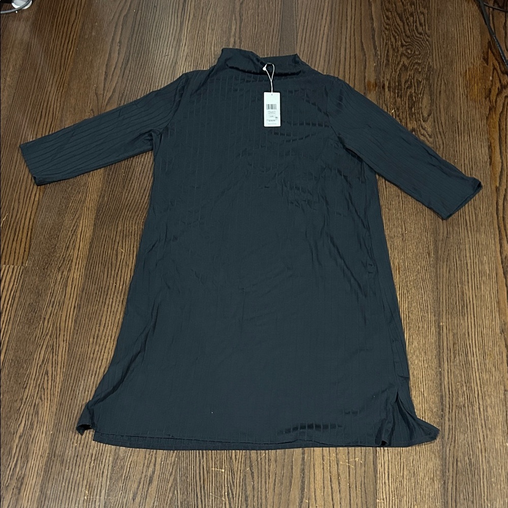 Eileen Fisher Black Ribbed Mock-Neck Tunic dress new with tags sz L summer